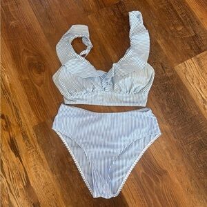 Blue and White Striped Bikini Set